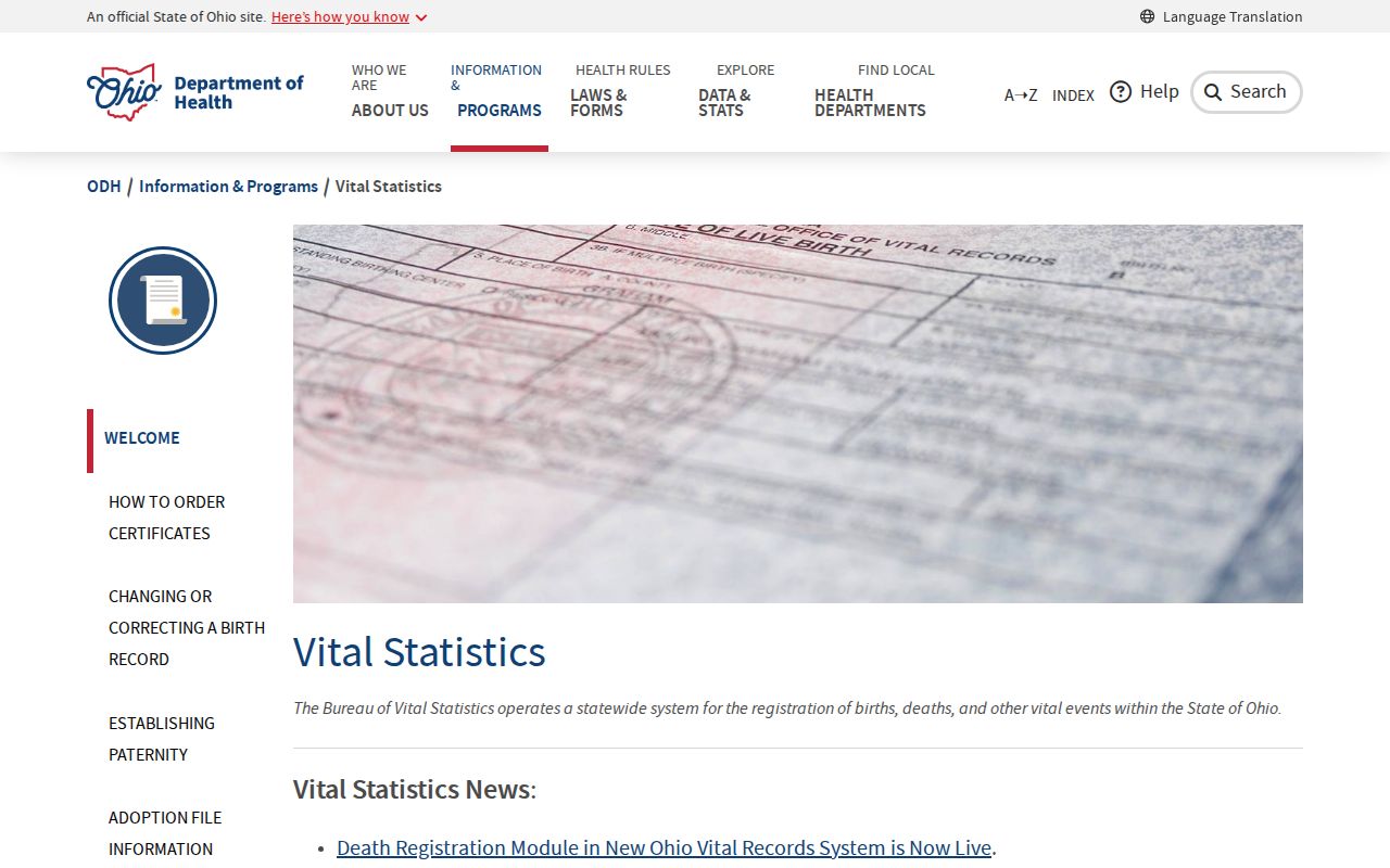Liberty Township residents directory reference for Ohio vital statistics