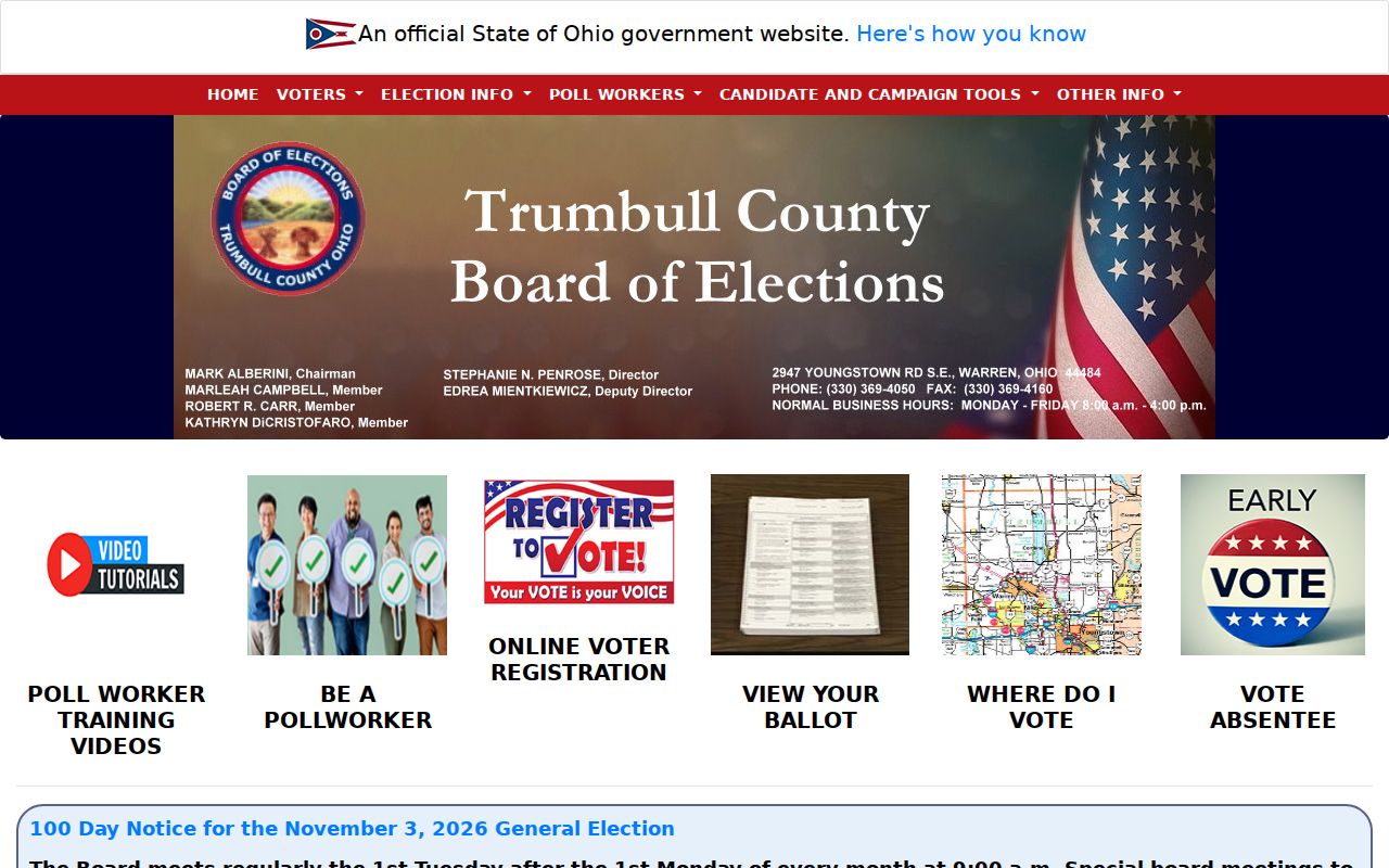Liberty Township residents directory reference for the Trumbull County Board of Elections