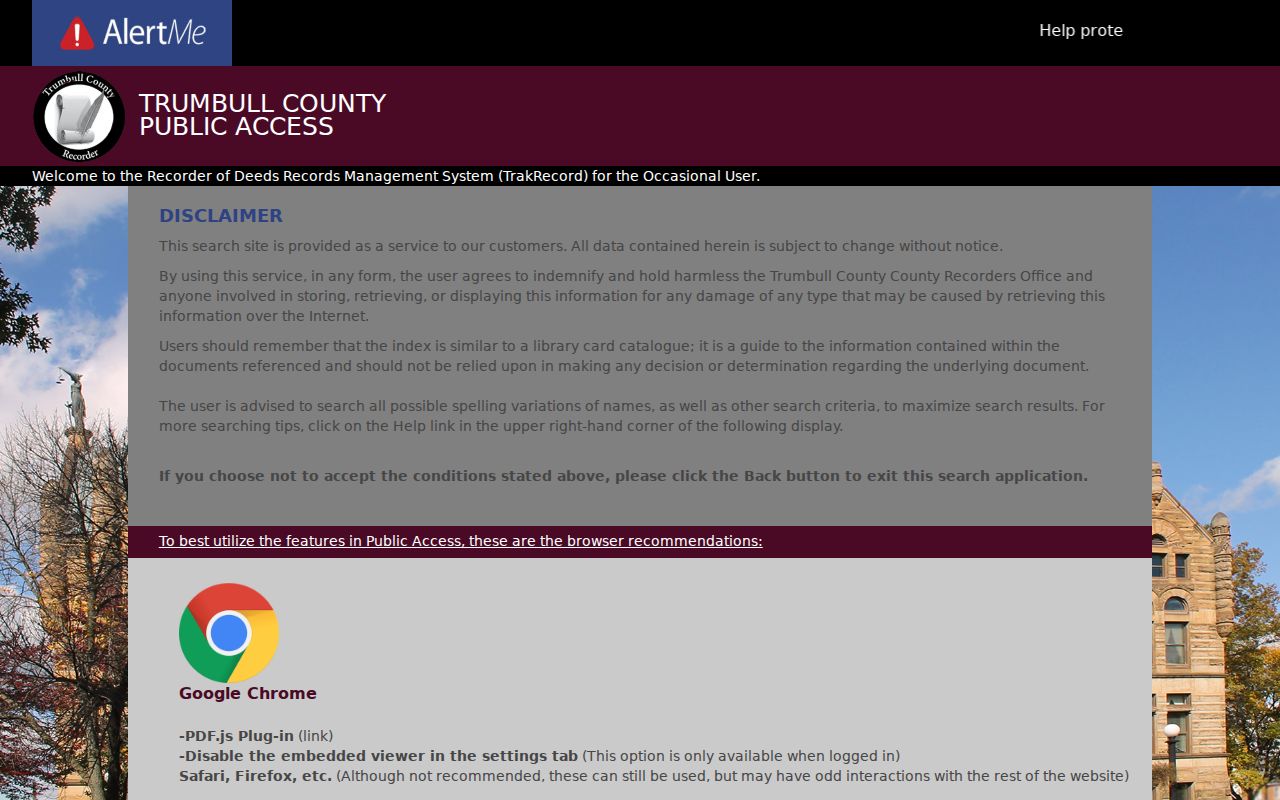 Liberty Township street directory Recorder Public Access entry screen