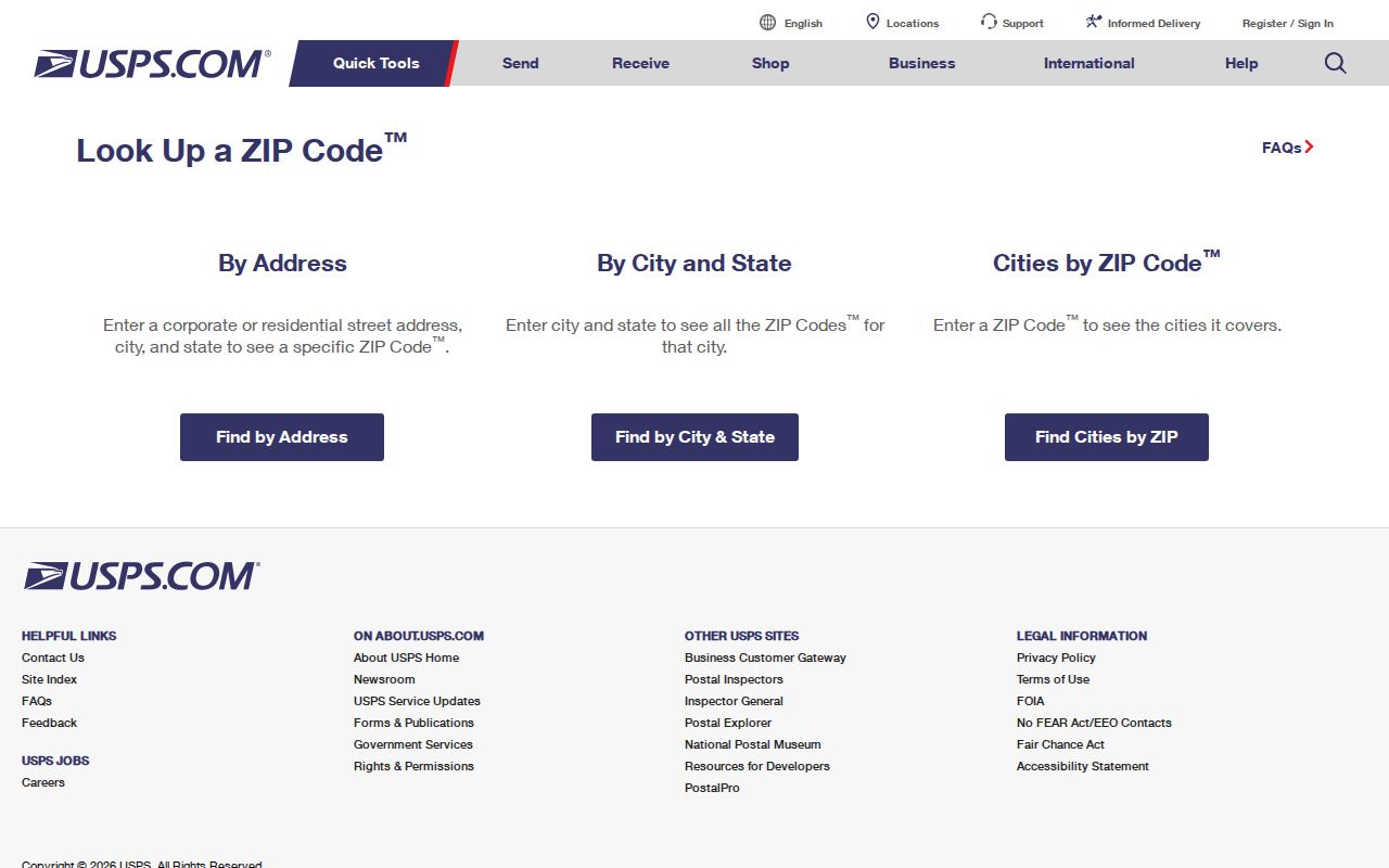 Liberty Township ZIP directory USPS address lookup screen
